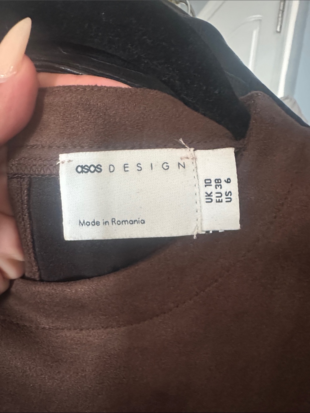 ASOS Brown Mini Dress with Cream Ruffle Hem - Picture 2 of 3